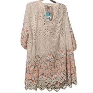 Seafolly Elegant Cream and Orange Lace Swimsuit Cover Dress - S